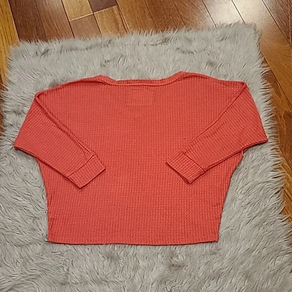 Anthropologie womens woven pink v neck cropped long sleeve shirt‎ size small